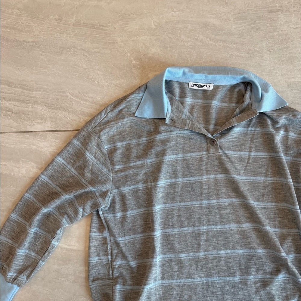 Princess Polly Gray & Light Blue Striped Polo